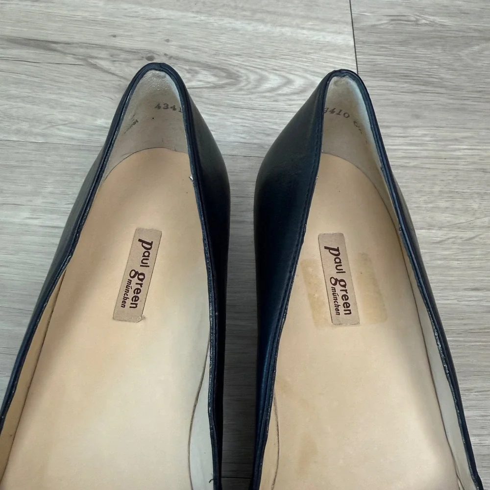 NEW Paul Green Black Point Toe Ballet Flats Leather Minimalist Comfort Size 9